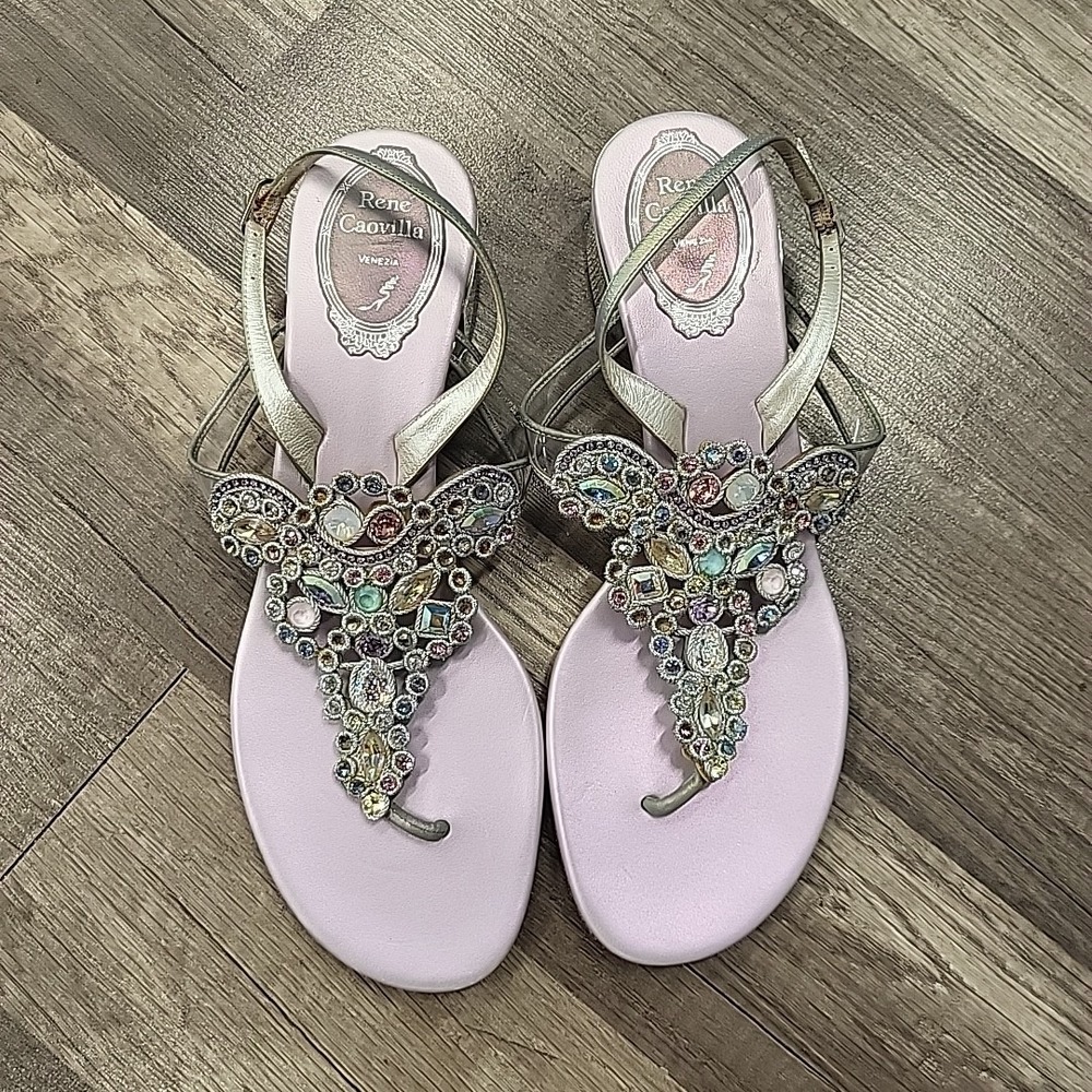 Rene Caovilla Jeweled Sandals, Plum, Size 38